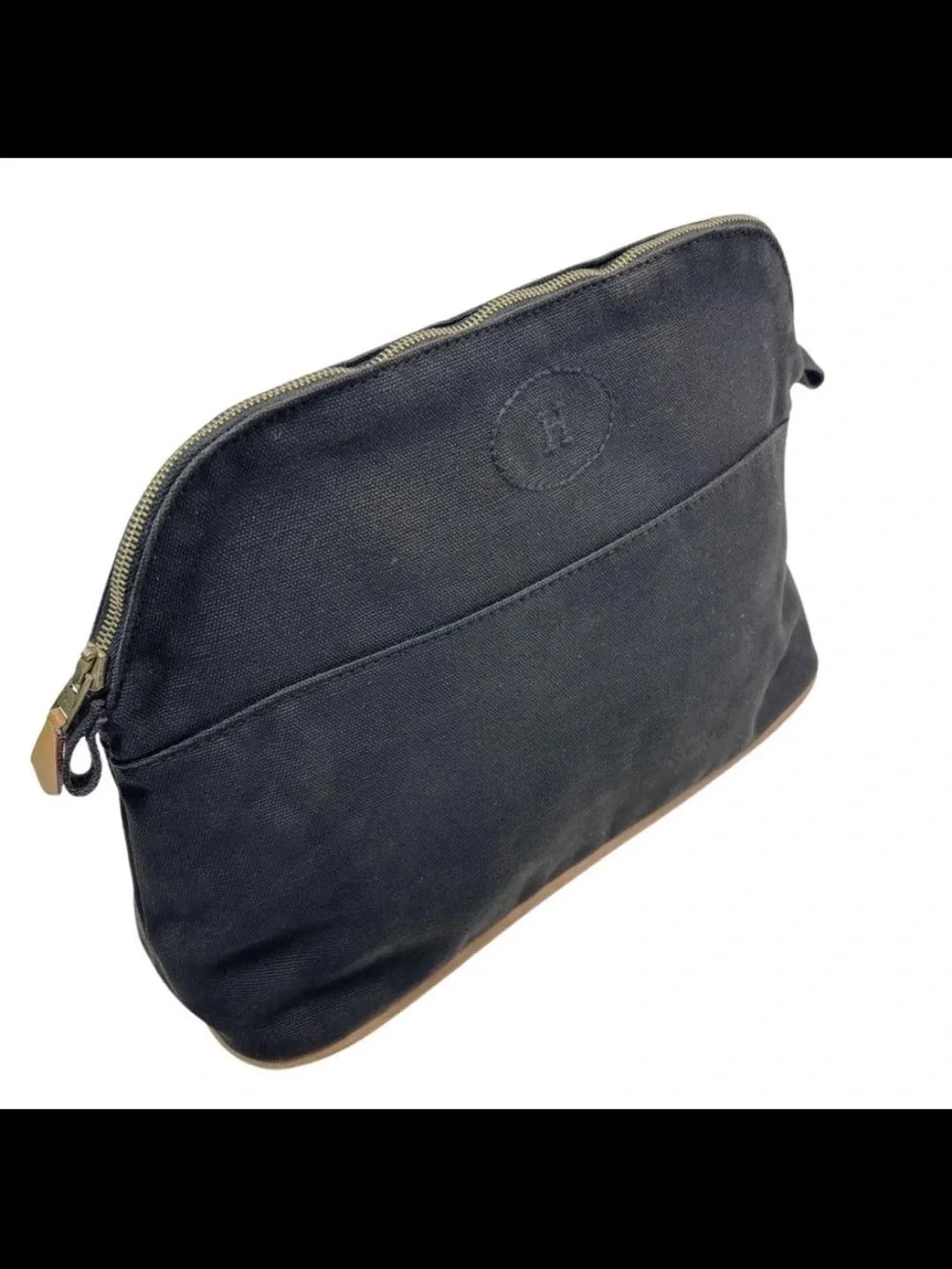 Hermes Black Canvas and Tan Trim Toiletry Pouch